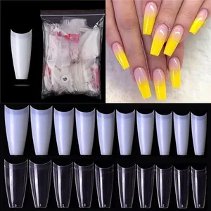 500pcs French coffin nail tips in white and clear featuring numbered sizes 0 to 9