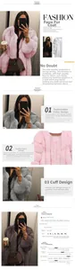 Detailed size chart and multi-color options for luxury mid-length faux fur coats