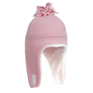 Cappello rosa per neonati con paraorecchie in pile, fodera calda e pompon decorativo