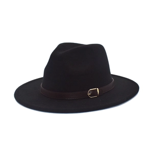 Vintage Woolen Fedora Hat Wide Brim Jazz Cap With Belt Buckle For Men Women Autumn Winter Fashion Solid Color Felt Hat
