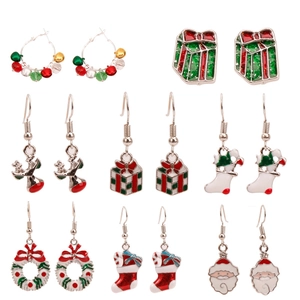 Collection of festive Christmas alloy earrings featuring Santa Claus and reindeer designs