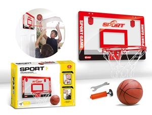 Mini indoor basketball hoop set with 23x16 board, 7in ball, air pump and tools