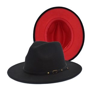 Fedora Hat Wide Flat Brim Two Tone Contrast Color Cotton Polyester Wool Felt Texture Leather Belt Decor Unisex Jazz Cap