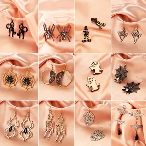 Halloween Earrings Alloy Ghost Spider Skull Witch Leg Gothic Horror Party Jewelry For Women With Stainless Steel Earring Post