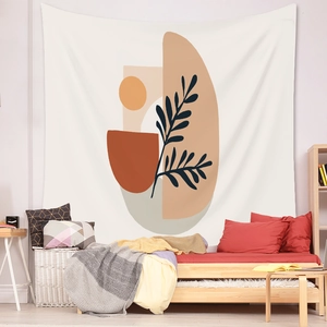 Detailed view of Morandi-toned bohemian wall tapestry with geometric art shapes