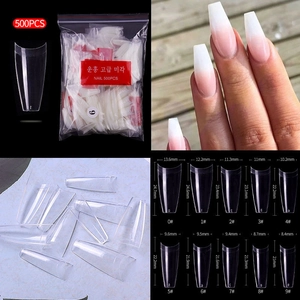 French T-shape clear nail tips 500pcs set with size chart and natural finish