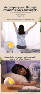 Detail view of cute bird night light with wooden stand and auto-off function timer