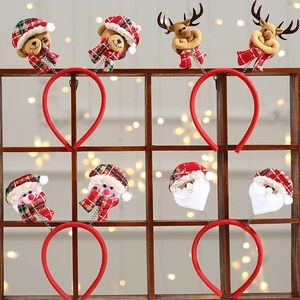 Cerchietto di Natale Peluche Babbo Natale Pupazzo di Neve Renna Orso Fascia per Capelli con Molla Rosso Scozzese Accessorio Festa Bambini Regalo