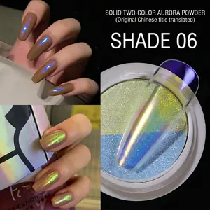 Polvo de uñas aurora sólido bicolor tono 06 con efecto camaleón azul púrpura y verde