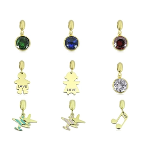 DIY Jewelry Pendants Gold Plated Stainless Steel Enamel Airplane Boy Girl Music Note Zircon Charms Making