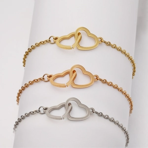 Interlocking Double Heart Bracelet Anklet 304 Stainless Steel Mirror Polished Minimalist Fashion Jewelry Gift Women Men