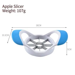 Stainless steel apple slicer with blue handles, 18cm diameter, 8-blade fruit divider