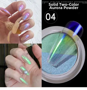 Vista macro del polvo de uñas 04 aurora sólida con acabado perlado bicolor