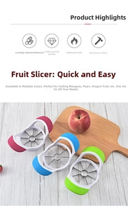 Close-up of stainless steel apple slicer showing eight blades and anti-slip handles