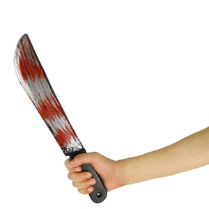 Halloween bloody plastic machete toy with black handle for cosplay and stage performances
