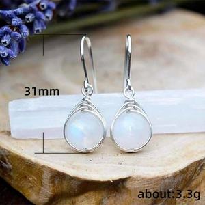 Moonstone wire wrapped silver drop earrings measuring 31mm and weighing 3.3g