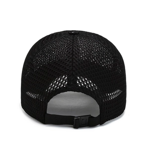 Breathable black mesh baseball cap with adjustable strap for sun protection and outdoor use