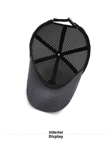Detail view of the breathable mesh interior and adjustable snapback strap of the hat