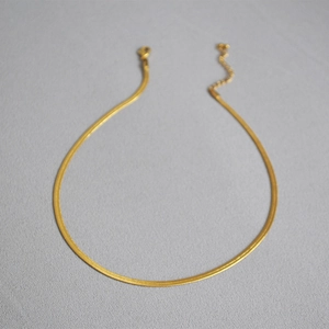 Minimalist gold plated brass flat snake chain necklace with adjustable lobster clasp closure