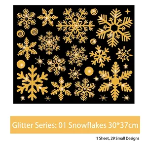 Adesivi natalizi con glitter dorati a forma di fiocco di neve, set da 29 pezzi per vetri