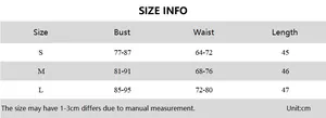 Detailed size chart in centimeters for the summer polka dot side tie top in sizes S to L