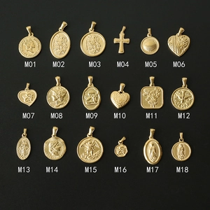 Collection of 18K gold plated titanium steel pendants featuring coin and cross designs
