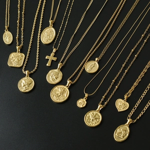 Vintage 18K gold-plated stainless steel necklaces with coin and angel pendants