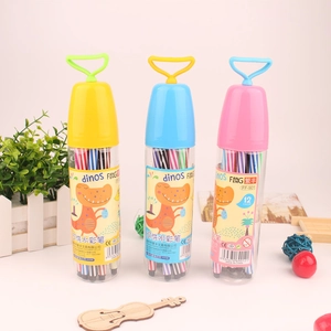 Washable watercolor pens set with 12 colors in a transparent case with dinosaur label