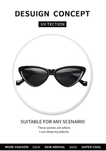 Detail view of black cat-eye sunglasses with temple model YT7781 and size specs