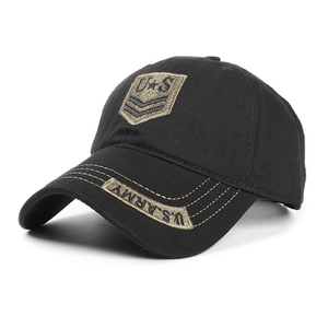 Cappellino US Army in cotone nero con ricamo militare e toppa tattica in stile vintage