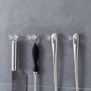 Transparent adhesive wall hooks for kitchen tool storage with strong weight capacity