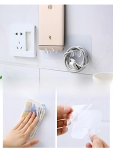 Installation guide for transparent adhesive wall hooks and phone cable organizers