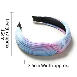 Vintage knotted striped headband with blue and pink gradient knit fabric for women