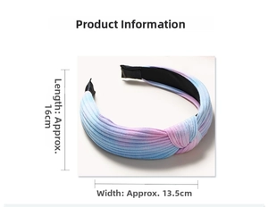 Detail showing dimensions of striped gradient knotted headband with anti-slip inner lining