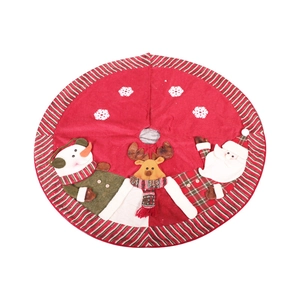 120cm red knitted Christmas tree skirt with Santa, snowman and elk characters