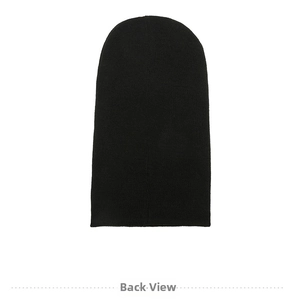 Detailed back view of a black winter knit beanie made of thick windproof material