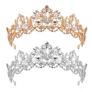 Luxury Rhinestone Bridal Crown Tiara Women Wedding Baroque Alloy Crystal Floral Headpiece Pageant Party Hair Accessory