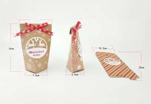 Dimensions détaillées des sacs cadeaux de Noël en papier kraft avec étiquettes de vœux