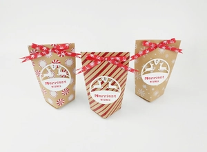 Trois sacs cadeaux de Noël en papier kraft avec rennes évidés et ruban festif