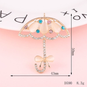 Detailed view of umbrella charm with rhinestones and cat-eye stones, 50mm x 43mm size