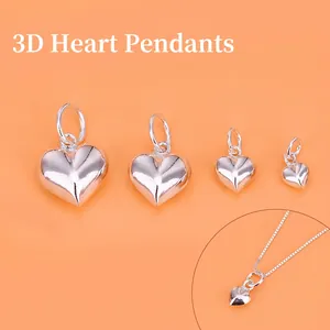 925 Sterling Silver Heart Pendant 3D Hollow Mirror Polished Charms For DIY Necklace Bracelet Making Smooth Jewelry Accessory