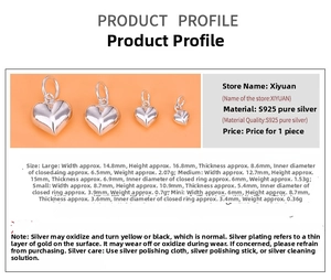 Polished S925 sterling silver heart charms in four sizes for DIY jewelry making