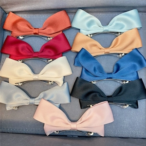 Large Satin Bow Hair Clip Elegant Ribbon Hairpins Solid Color Sweet Hair Barrettes Metal Base For Women Girls