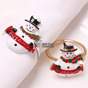 Detail of Snowman napkin rings with Let It Snow banner for Christmas table decor