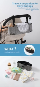 Detailed storage view showing baby stroller bag compartments for bottles and accessories