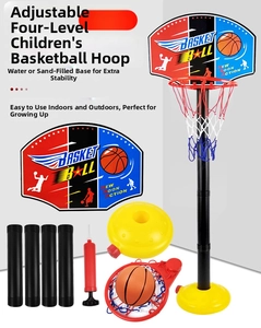 Detail view of adjustable kids basketball hoop set with portable base and accessories