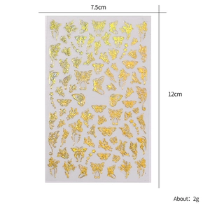 3D gold foil laser butterfly nail art stickers with stars on 7.5x12cm sheet