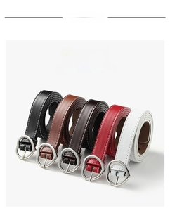 Detailed set of thin belts with heart buckles in black, brown, coffee, red, and white
