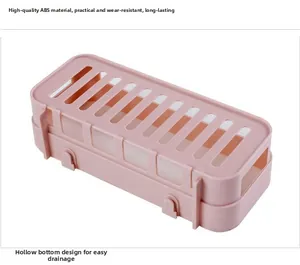 Pink rectangular bathroom shelf detail with ABS material drain holes and side hooks