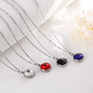 Elegant titanium steel necklaces with colorful zircon pendants in white red black and blue